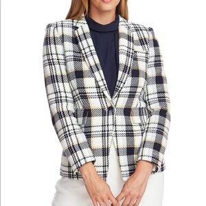 EUC Vince Camuto Cotton Plaid-Print Single-Button Blazer